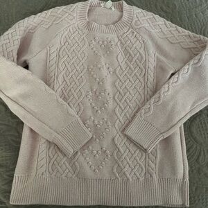 Crewcuts Light Pink Cable Knit Sweater with hearts